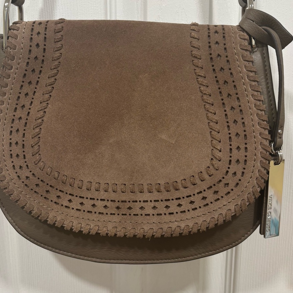 Vince Camuto Taupe Leather & Suede Crossbody Bag